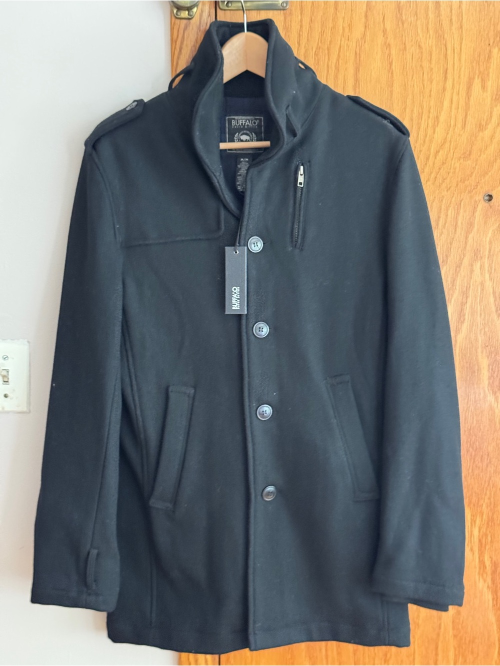 NWT Buffalo David Bitton Mens Medium Black Wool Blend Military